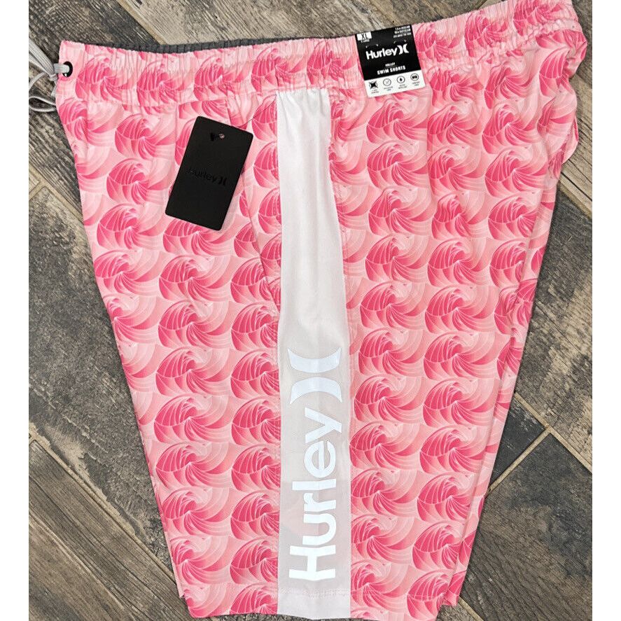 New $50 Hurley Volley Swim Shorts Mens Pink Waves Lined Xl